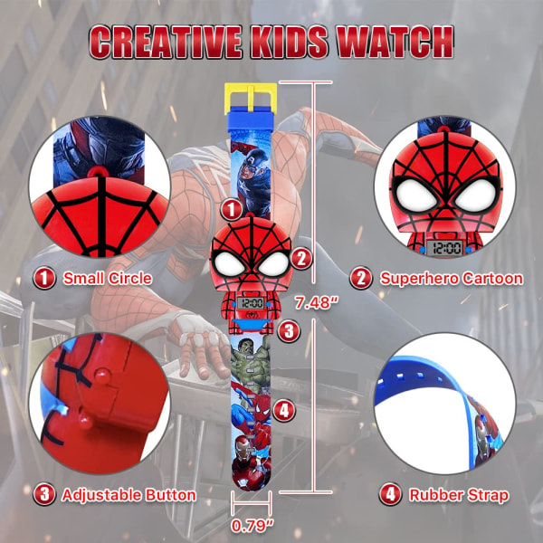 Barn pojkar flickor superhjälte armband klocka infällbar med rem Spider-Man