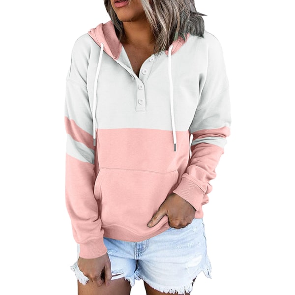 Avslappnad casual tröja i fleece för kvinnor pink L