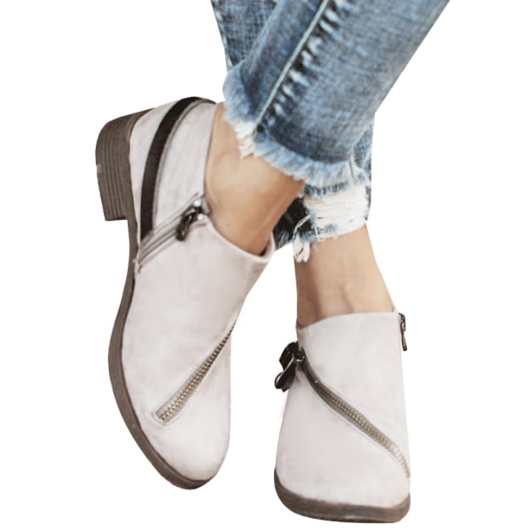 Kvinnor Rund Toe Mid Heel Sida Zip Up Ladies Solid Ankel Boots White 39