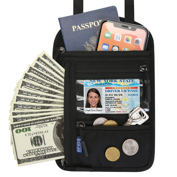 Unisex reseplånbok RFID-blockerande passhållarväska Black