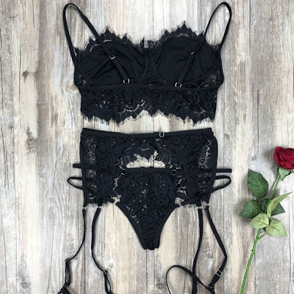 Kvinnors underkläder bh och trosor 2-delad sexig underkläder pyjamas Black M
