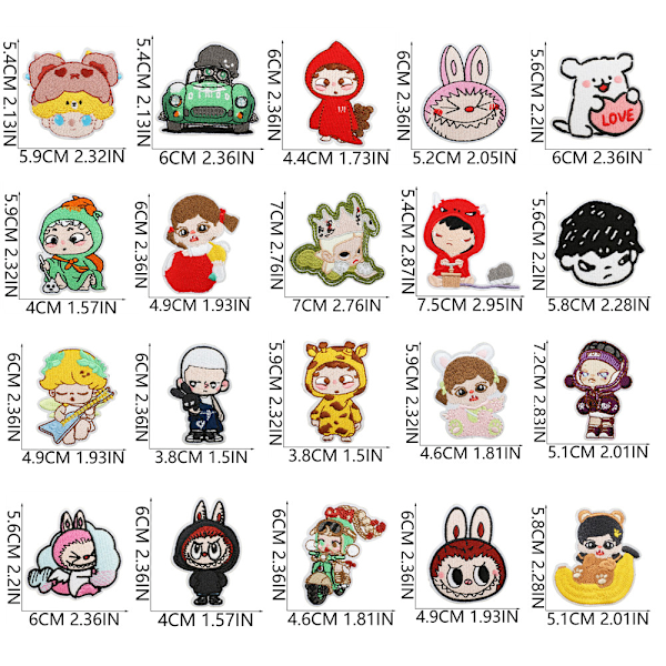 20 st/set Anime Labubu Applikation Sy På Stryk På Broderimärken för Kläder 20PCS