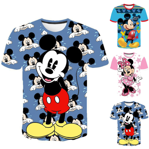 Barn Pojkar Flickor Mickey Minnie Print T-shirt med kort ärm T-shirt Topp sommartröja B 9-10 Years