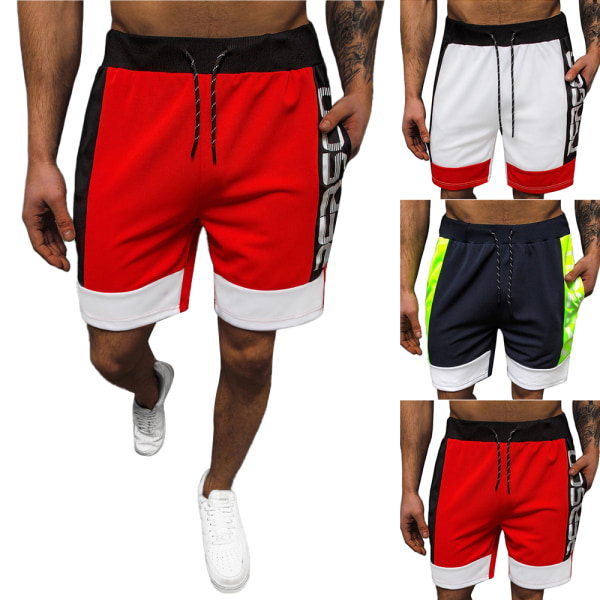 Snygga kontrastsömmar Sport Casual lösa shorts för män Red L