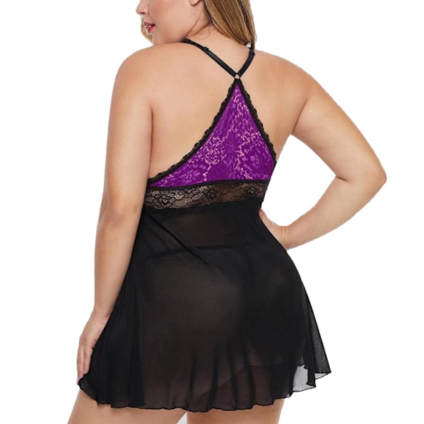 Sexig hängslen nattlinne för kvinnor Lila genomskinlig nattlinne Purple 4XL