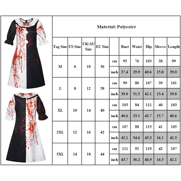 Cosplay Terrifier Clown Jumpsuit Kostym Cary Bodysuit Party Karneval Outfit Kläder Women M