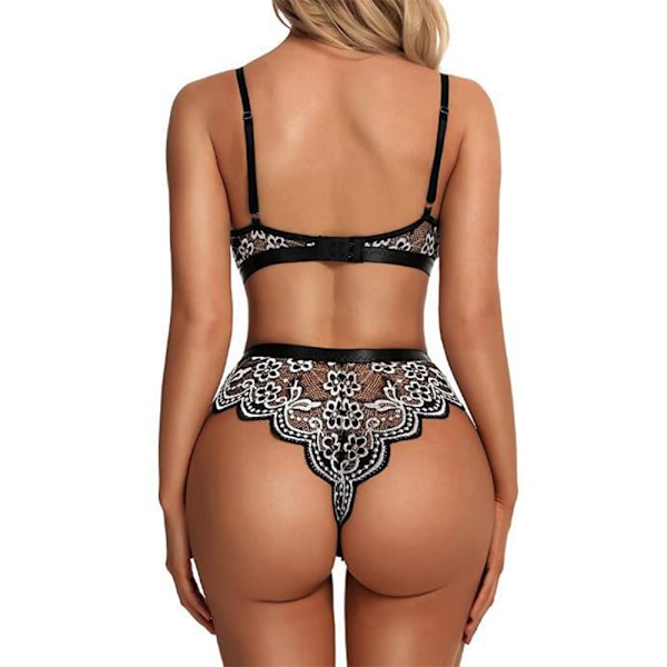 Kvinnors Babydoll Blomspets Underkläder Set Behå Trosor black L