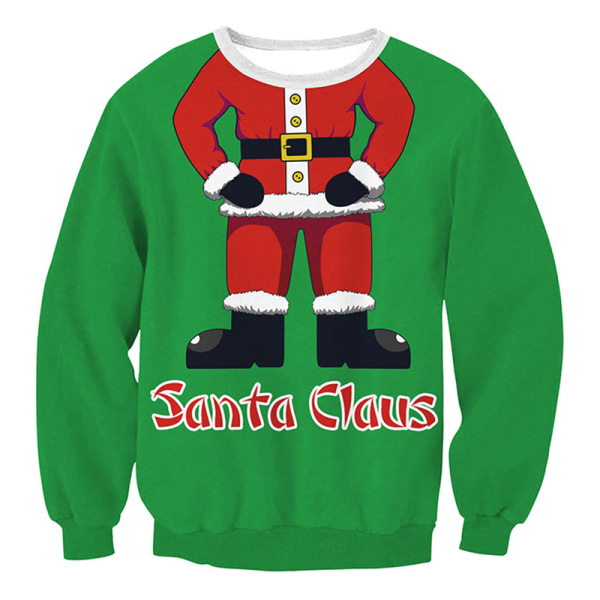 Jultröja Sweatshirt Jumper långärmad T-shirt Topp Green Santa Claus L