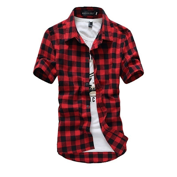 Herrmode Rutig Kortärmad Poloskjorta lake blue M