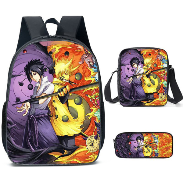 Barn Anime Naruto Ryggsäck Set med Pennfodral Crossbody Väska Lätt Resa Casual Dagryggsäck B