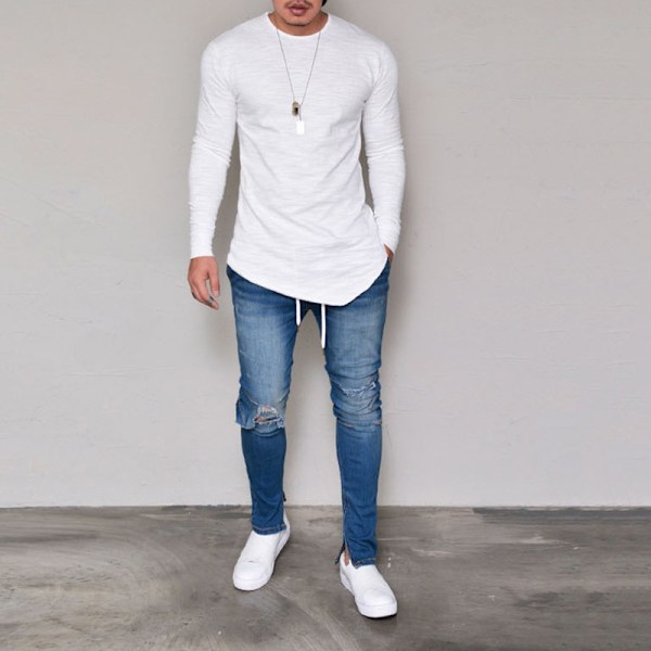 Ny herr långärmad pullover T-shirt white M