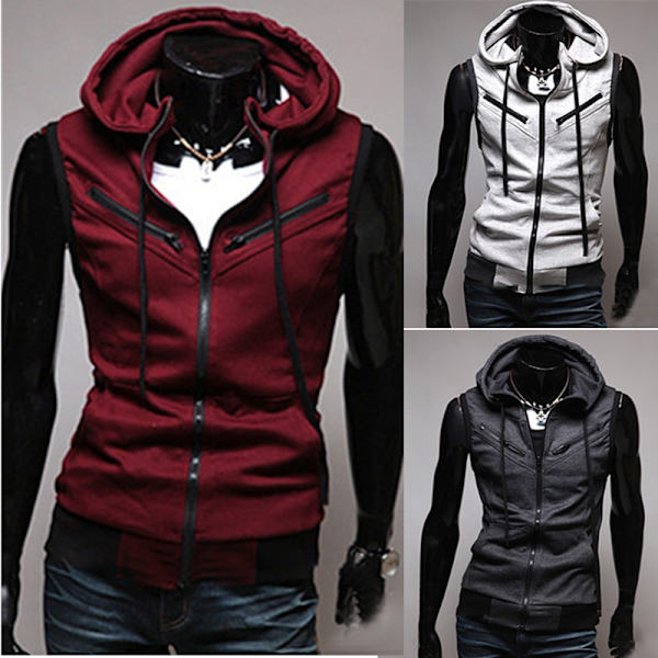 Plus Size Herr Sleeveless Hoodies Kappa wine 4XL