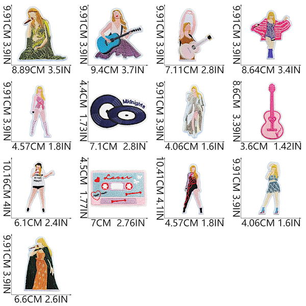 13 st/set Taylor Swift Applikationer Stryk på Broderade Märken för Kläder 13PCS