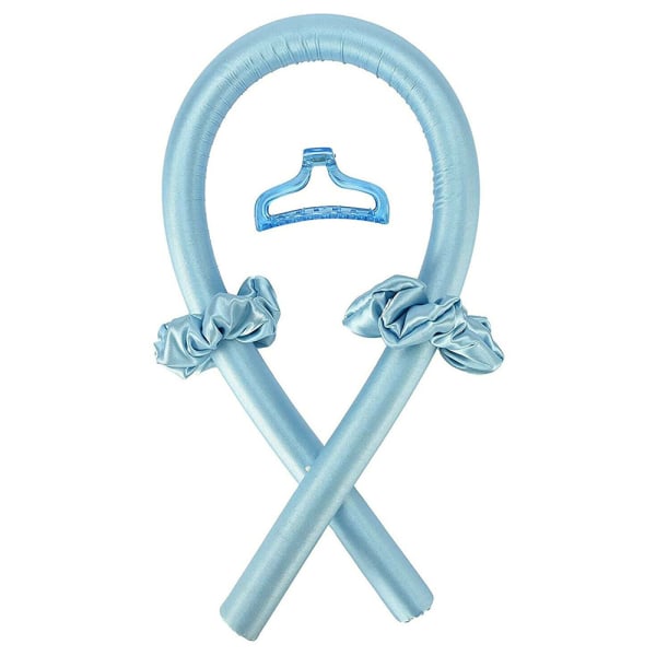 Återanvändbar Heatless Curling Rod Silk Ribbon Hair Rollers Pannband Blue