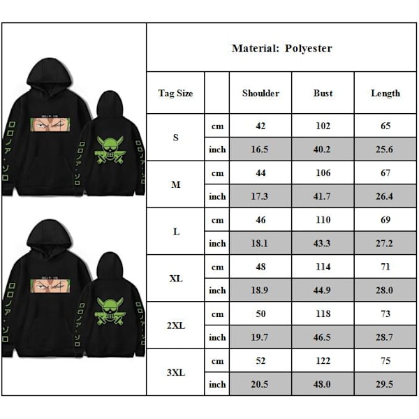 Anime OnePiece Zoro Vinter Hoodie Midouzi Casual Höst Långärmad Pullover Topp M
