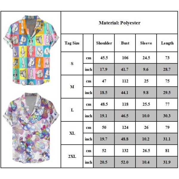 Män Button Down skjortor Nyhet printed Hawaiian blus Tops A 2XL