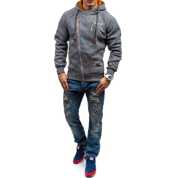 Herr Hoodie med dragkedja på sidan, fritidströja för utomhusaktiviteter Deep gray S
