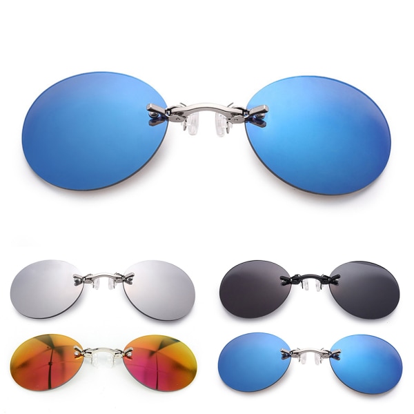 Retro Rund Clip On Näsa Matrix Ramlös Solglasögon Herr Mode Ice Blue