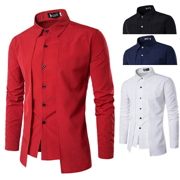 Herrlyxiga skjortor med långa ärmar och krage för män, formella toppar för affärsbruk Red 2XL