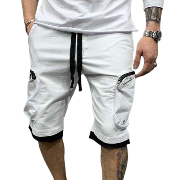 Snygga enfärgade sportshorts med flera casual för män White XL