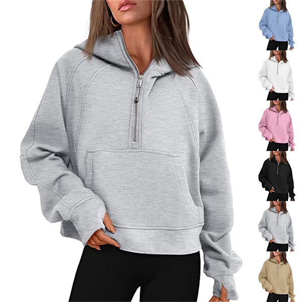 Dam Oversized Långärmad Halv Zip Sweatshirt Casual Baggy Hoodie Pullover Hooded Tops Blus Sky Blue L