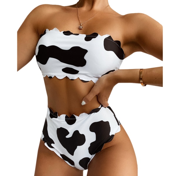 Girls Cow Print High Waist Baddräkt Tube Top Beach Bikini M