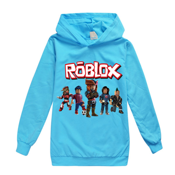 ROBLOX 3D-tryckta barnhoodie jacka kappa långärmad tecknad topp light blue 150cm