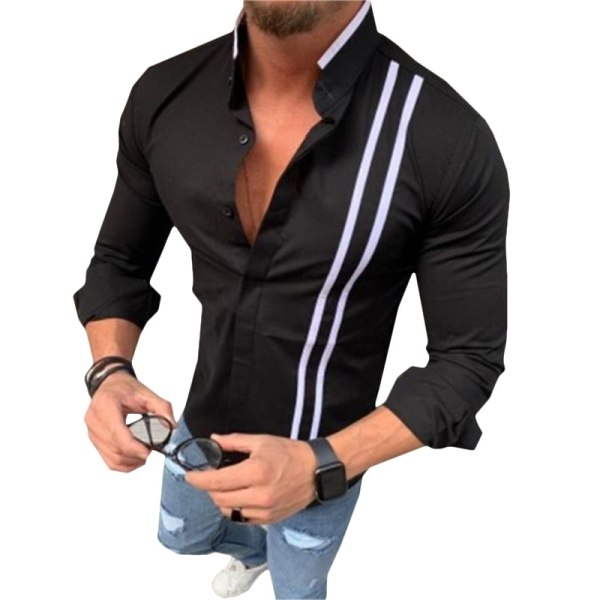 Man Business Shirts Långärmad Randig blus gray M