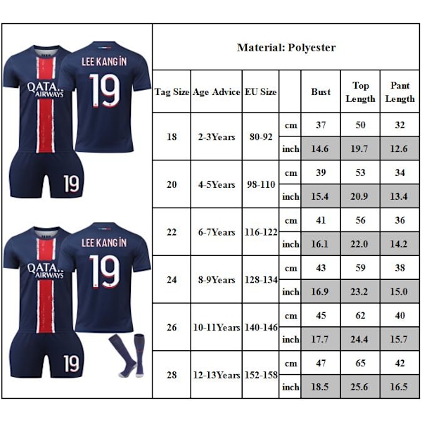 2024-2025 Tröja Barn Fotbollströja Kit No.19 LEE KANG iN Tröja Blå 24