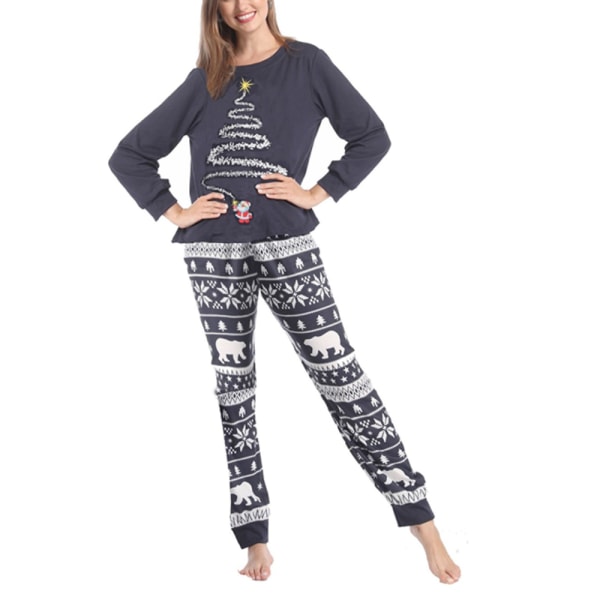 Julfamiljpyjamas, avslappnad tvådelad pyjamas för festliga tillfällen mom-navy S