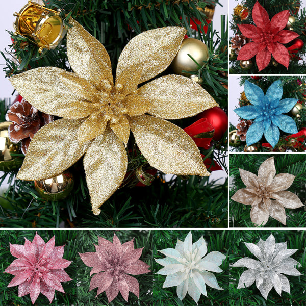 10st julgransprydnad krans glitter konstgjorda blommor Colorful white