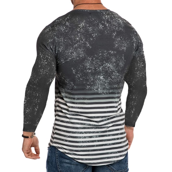 T-shirt för män digitalt tryck 3D-gradient Casual långärmad Grey 3XL