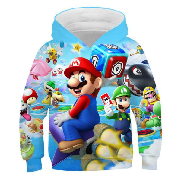 Super Mario Bros 3d Print Kids hoodiejacka med dragkedja E 160cm
