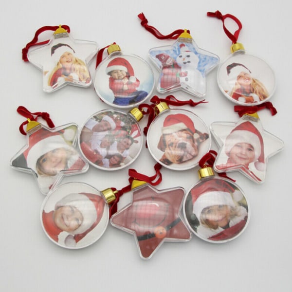4 st jul genomskinliga fotoramsbollar julgran hängande Round + two five stars each 4PCS