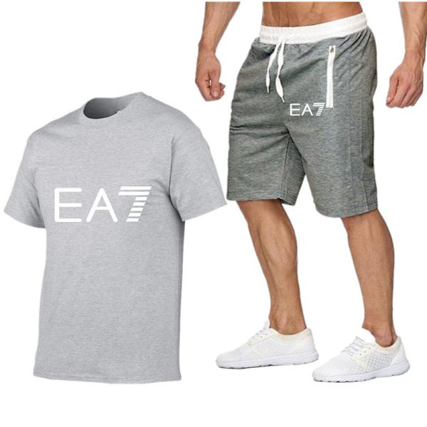 Sommar T-shirt och shorts set för män, Sportig kortärmad + Shorts Casual Top Träningsdräkter D S