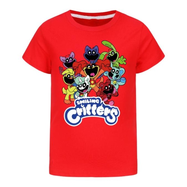 Barn Pojkar Flickor Leende Critters CatNap DogDay T-shirt Casual Summer Tee Shirt Toppar Red 7-8 Years