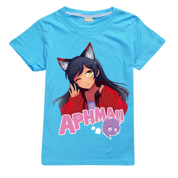 APHMAU Pojkar Tränings T-shirts Tecknade Toppar Sommar Kortärmad Snabbtorkande Aktiva T-shirts för Barn Tonåringar Light Blue 140cm