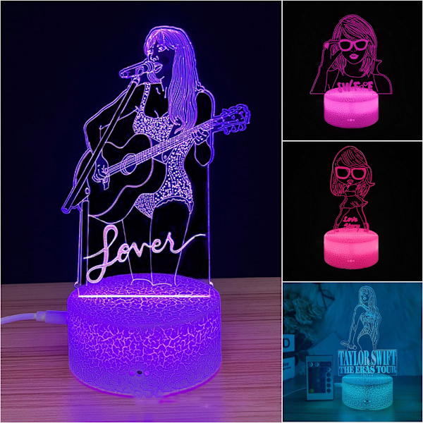 Taylor Swift 3D Illusion Lamp med fjärrkontroll 16 färger byter tillbehör grejer nattlampa A