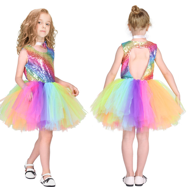 2-10T Flickor Regnbåge Tutu Klänning Toddler Kids Glittrande Sekvenstull Festklänningar för Födelsedag Outfit Halloween Särskilt Tillfälle 10T