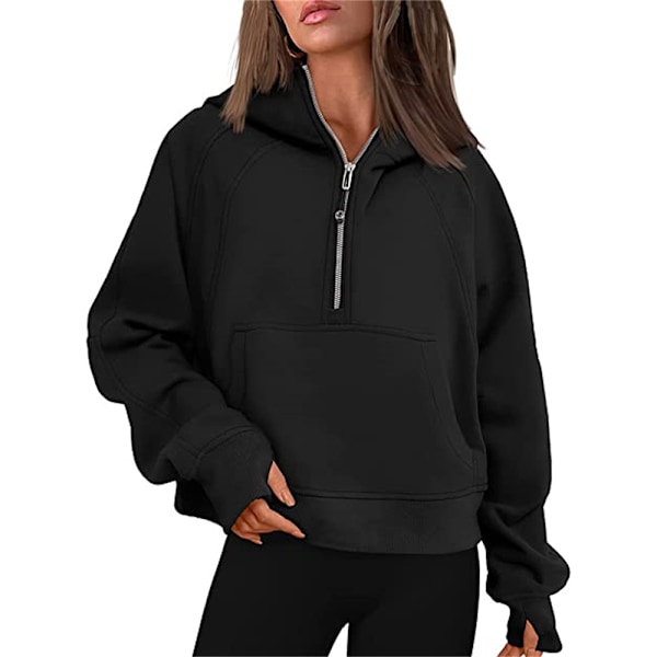 Dam Oversized Långärmad Halv Zip Sweatshirt Casual Baggy Hoodie Pullover Hooded Tops Blus Black XL