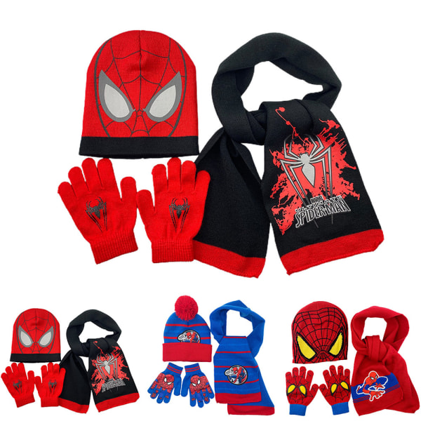 Spider-Man stickad mössa & scarf & handskar Set utomhus Grey spider-man