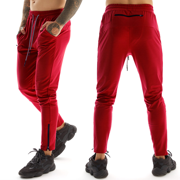 Stretch Casual Träningsbyxor med flera fickor för män Red XL