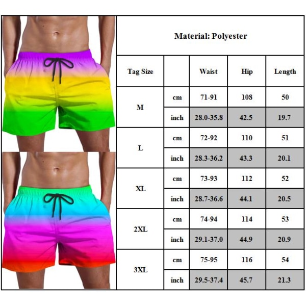 Herr Gradient Dragsko Badbyxor Snabbtorkande Strandshorts Halvbyxor D 2XL