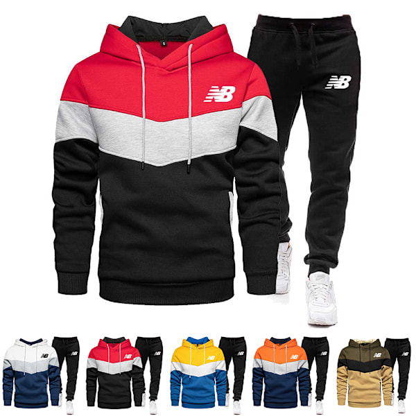 NB Herr Sweatdräkter 2-delade Set - Långärmade Hoodies med Joggingbyxor Färgblockade Tracksuit Set Orange 3XL