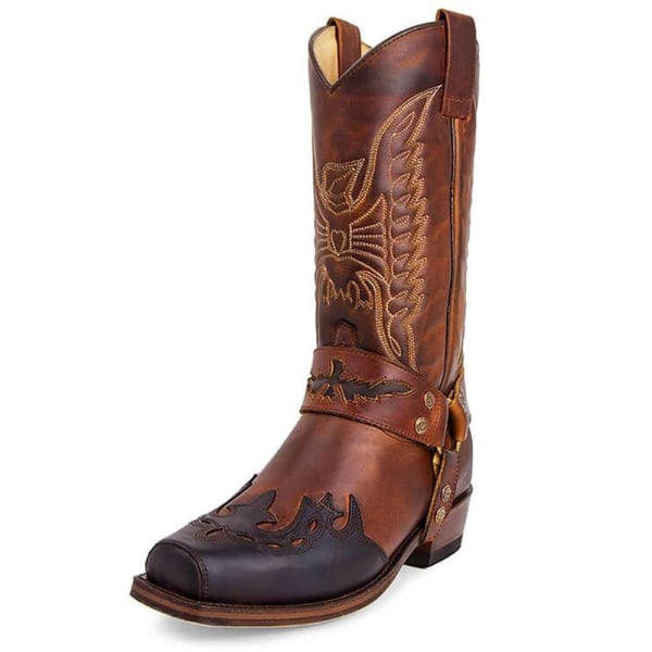 Kvinnor Broderade Mid Calf Boot Western Cowboy Booties Skor Brown 39