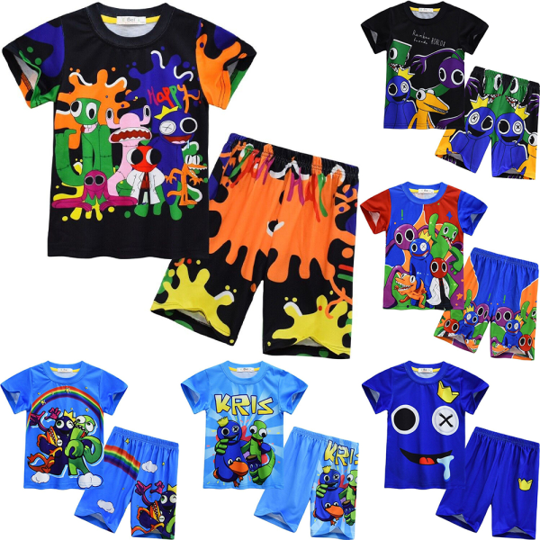 Roblox Rainbow Friends T-shirt Toppar och byxor Sovkläder Set E 140cm