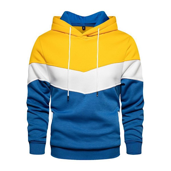 Herr Färgblock Hoodie Pullover Långärmad Huvtröja Casual Jumper Topp Yellow 3XL