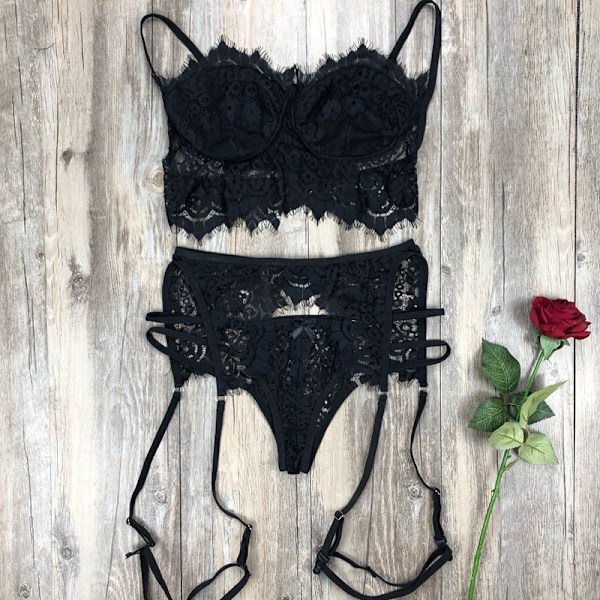 Kvinnors underkläder bh och trosor 2-delad sexig underkläder pyjamas Black XL
