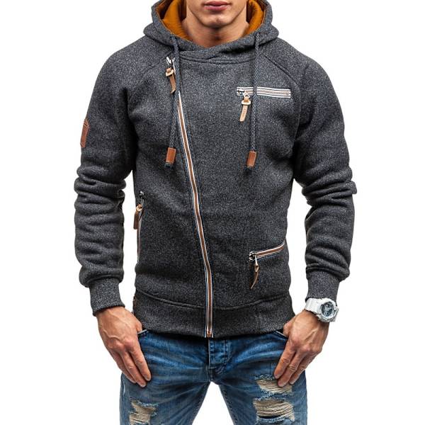 Herr Hoodie med dragkedja på sidan, fritidströja för utomhusaktiviteter Black-gray M