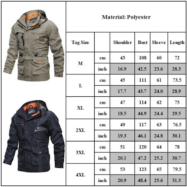 Jackor för Män Vinter, Herrjacka Medellång Casual Utomhus Huva Plus Storlek Jacka Vår och Höst Kläder Herrjackor Casual Snygg Army Green 4XL